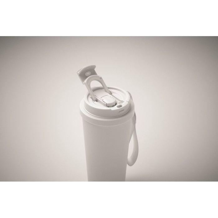 Vaso de acero inoxidable reciclado con tapa y pajita 2 en 1 500ml color blanco vista fotografía tercera vista