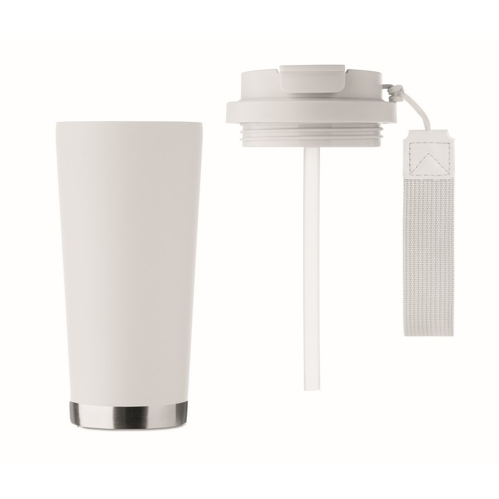 Vaso de acero inoxidable reciclado con tapa y pajita 2 en 1 500ml color blanco octava vista