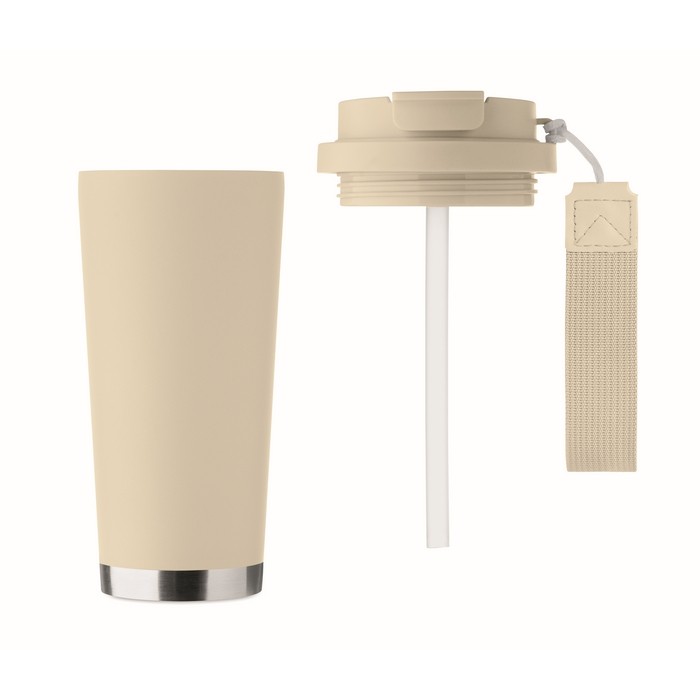 Vaso de acero inoxidable reciclado con tapa y pajita 2 en 1 500ml color beige octava vista