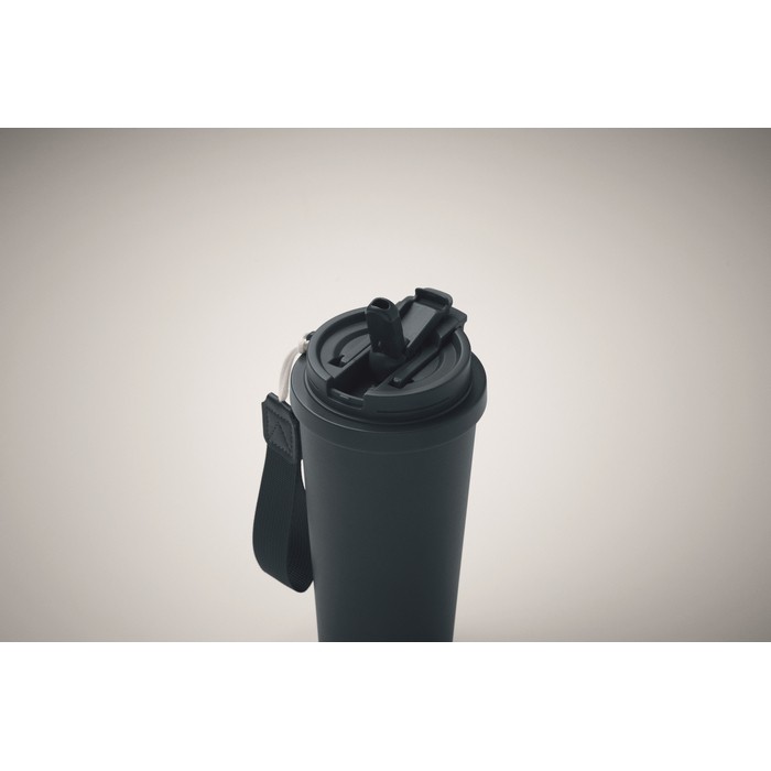 Vaso de acero inoxidable reciclado con tapa y pajita 2 en 1 500ml color azul marino vista fotografía cuarta vista