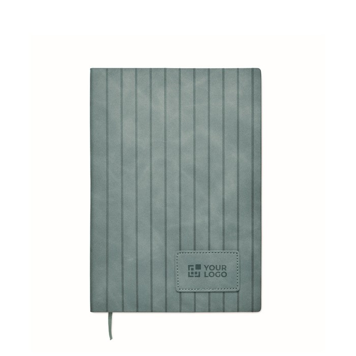 Libreta de tapa suave de cuero sintético ahumado A5 hojas a rayas color negro mate vista de impresión Libreta de tapa suave de cuero sintético ahumado A5 hojas a rayas color negro mate vista de impresión