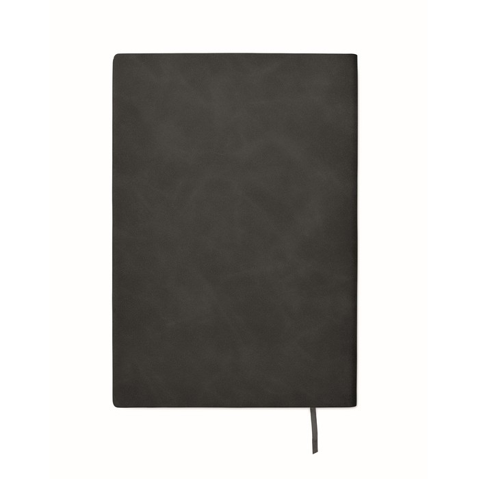 Libreta de tapa suave de cuero sintético ahumado A5 hojas a rayas color negro tercera vista Libreta de tapa suave de cuero sintético ahumado A5 hojas a rayas color negro tercera vista