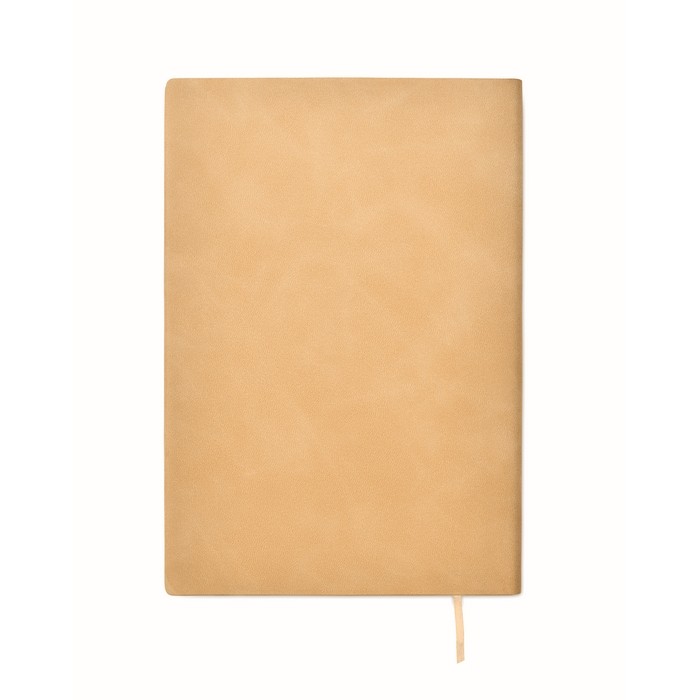 Libreta de tapa suave de cuero sintético ahumado A5 hojas a rayas color beige tercera vista Libreta de tapa suave de cuero sintético ahumado A5 hojas a rayas color beige tercera vista