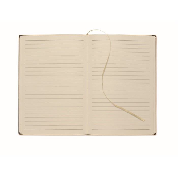 Libreta de tapa suave de cuero sintético ahumado A5 hojas a rayas color beige sexta vista Libreta de tapa suave de cuero sintético ahumado A5 hojas a rayas color beige sexta vista