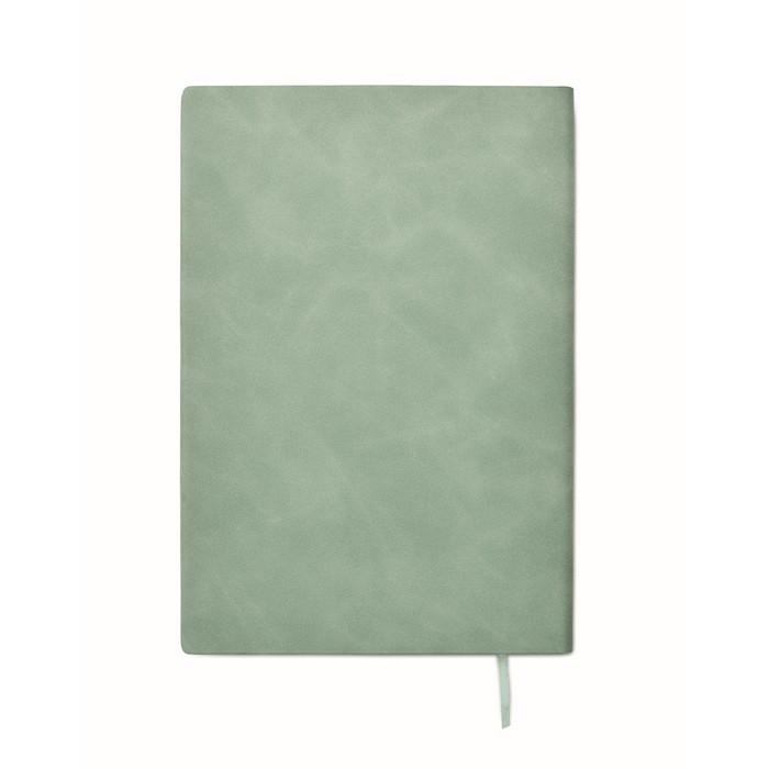 Libreta de tapa suave de cuero sintético ahumado A5 hojas a rayas color verde menta tercera vista Libreta de tapa suave de cuero sintético ahumado A5 hojas a rayas color verde menta tercera vista