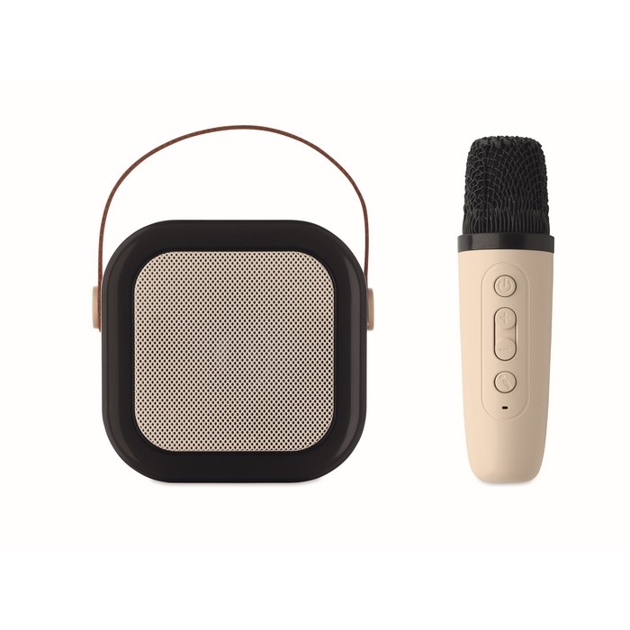 Set de karaoke con altavoz estilo vintage con luces LED y micrófono color beige quinta vista Set de karaoke con altavoz estilo vintage con luces LED y micrófono color beige quinta vista