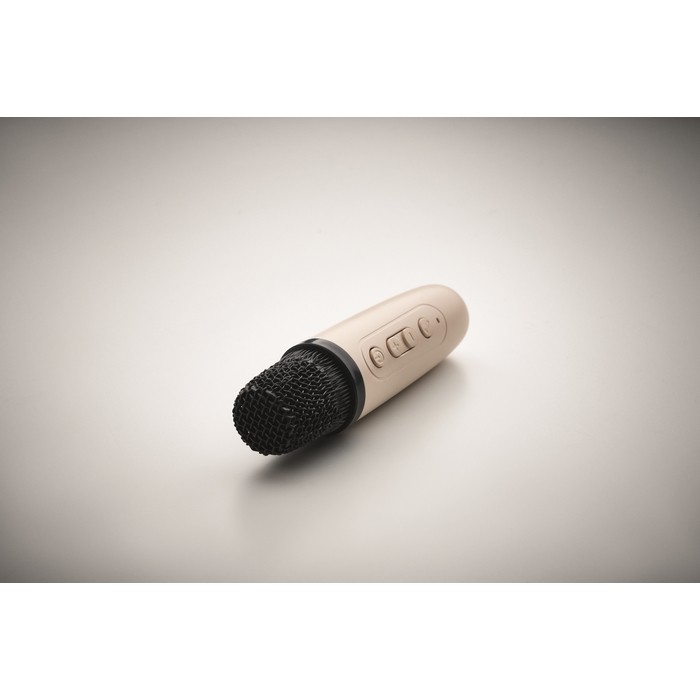 Set de karaoke con altavoz estilo vintage con luces LED y micrófono color beige vista fotografía quinta vista Set de karaoke con altavoz estilo vintage con luces LED y micrófono color beige vista fotografía quinta vista