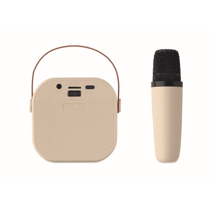 Set de karaoke con altavoz estilo vintage con luces LED y micrófono color beige sexta vista Set de karaoke con altavoz estilo vintage con luces LED y micrófono color beige sexta vista