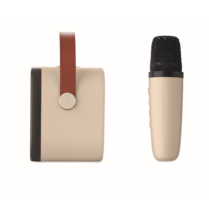 Set de karaoke con altavoz estilo vintage con luces LED y micrófono color beige septima vista Set de karaoke con altavoz estilo vintage con luces LED y micrófono color beige septima vista