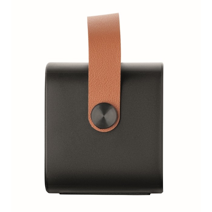 Altavoz cuadrado con asa marrón de cuero sintético estilo vintage color negro sexta vista Altavoz cuadrado con asa marrón de cuero sintético estilo vintage color negro sexta vista