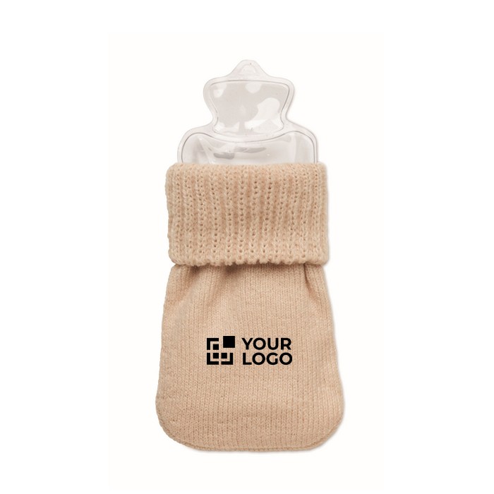Pequeño calienta manos de poliéster con sistema de agua caliente color beige vista de impresión Pequeño calienta manos de poliéster con sistema de agua caliente color beige vista de impresión