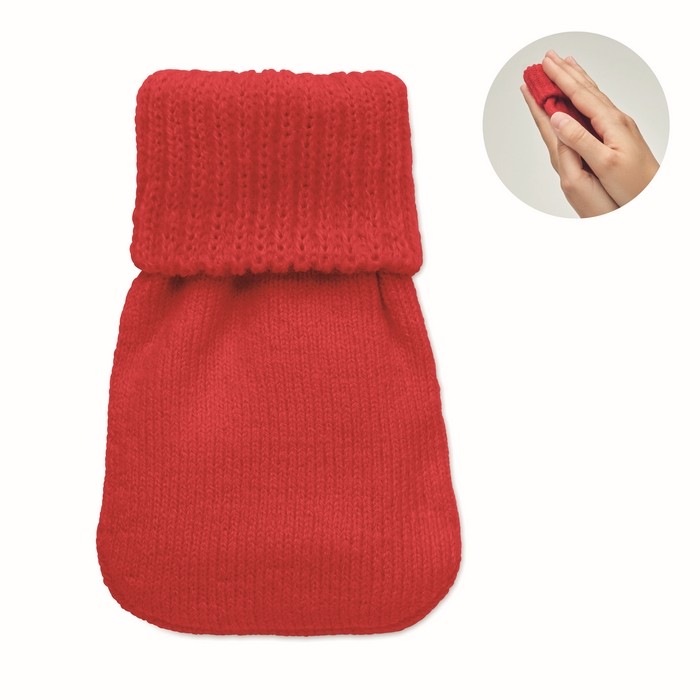 Pequeño calienta manos de poliéster con sistema de agua caliente color rojo Pequeño calienta manos de poliéster con sistema de agua caliente color rojo