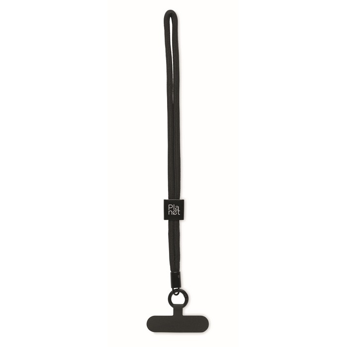 Pulsera de RPET ajustable para el móvil con una longitud de 25cm color negro vista principal segunda vista Pulsera de RPET ajustable para el móvil con una longitud de 25cm color negro vista principal segunda vista