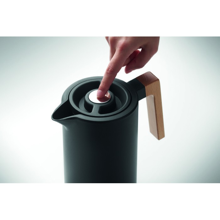 Jarra de acero inoxidable reciclado con asa de madera 1L color negro