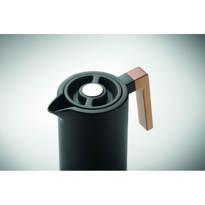 Jarra de acero inoxidable reciclado con asa de madera 1L color negro