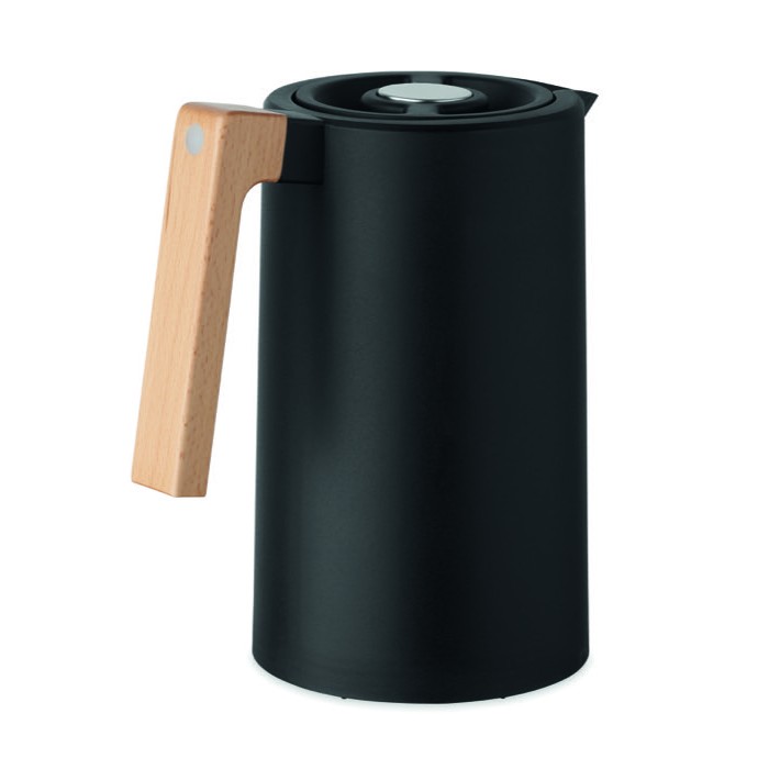 Jarra de acero inoxidable reciclado con asa de madera 1L color negro