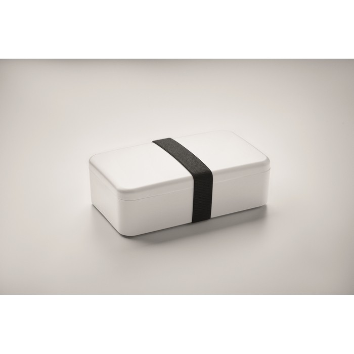 Fiambrera de plástico con banda elástica de cierre 750ml color blanco vista fotografía tercera vista Fiambrera de plástico con banda elástica de cierre 750ml color blanco vista fotografía tercera vista