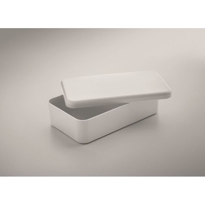 Fiambrera de plástico con banda elástica de cierre 750ml color blanco vista fotografía Fiambrera de plástico con banda elástica de cierre 750ml color blanco vista fotografía