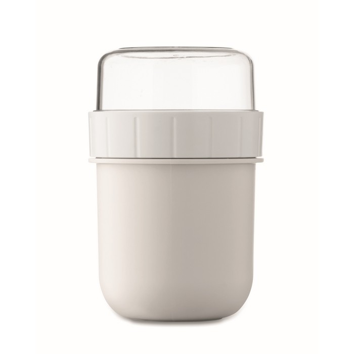 Taza para llevar de desayuno con 2 compartimientos separados 450ml color blanco septima vista Taza para llevar de desayuno con 2 compartimientos separados 450ml color blanco septima vista