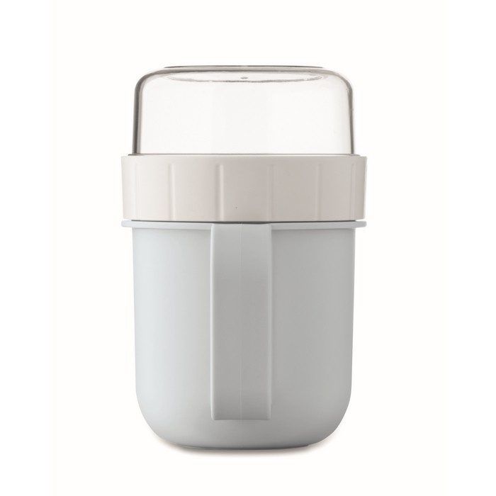 Taza para llevar de desayuno con 2 compartimientos separados 450ml color azul claro sexta vista Taza para llevar de desayuno con 2 compartimientos separados 450ml color azul claro sexta vista