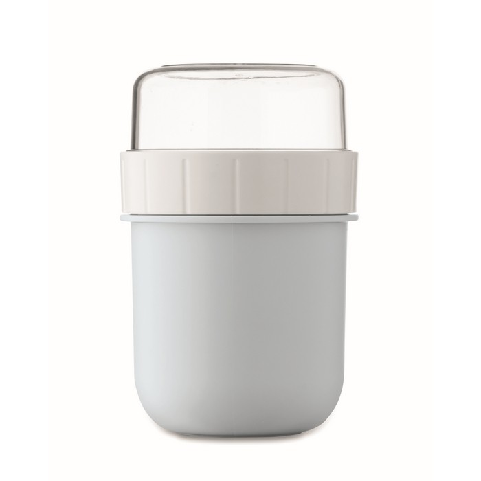 Taza para llevar de desayuno con 2 compartimientos separados 450ml color azul claro septima vista Taza para llevar de desayuno con 2 compartimientos separados 450ml color azul claro septima vista