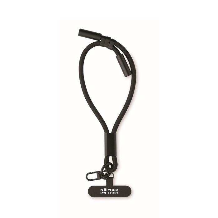 Pulsera de RPET para el móvil con cable de carga y datos color negro vista de impresión Pulsera de RPET para el móvil con cable de carga y datos color negro vista de impresión