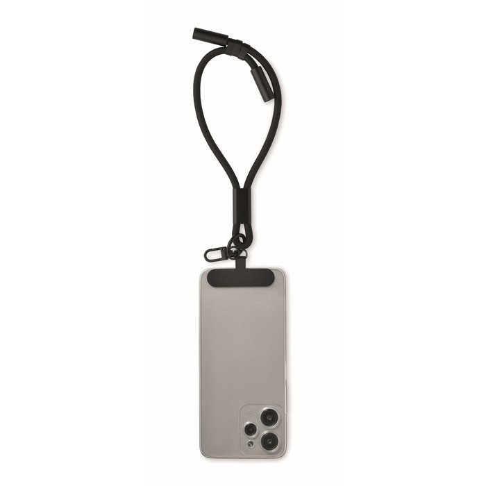 Pulsera de RPET para el móvil con cable de carga y datos color negro segunda vista Pulsera de RPET para el móvil con cable de carga y datos color negro segunda vista