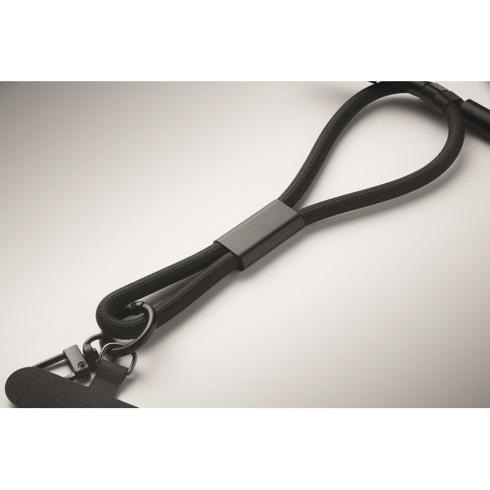 Pulsera de RPET para el móvil con cable de carga y datos color negro vista fotografía quinta vista Pulsera de RPET para el móvil con cable de carga y datos color negro vista fotografía quinta vista