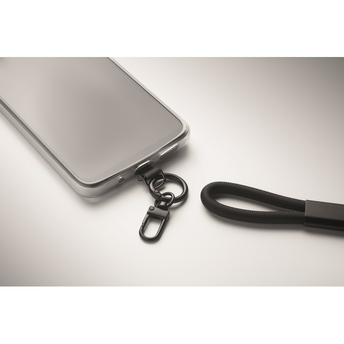 Pulsera de RPET para el móvil con cable de carga y datos color negro vista fotografía septima vista Pulsera de RPET para el móvil con cable de carga y datos color negro vista fotografía septima vista