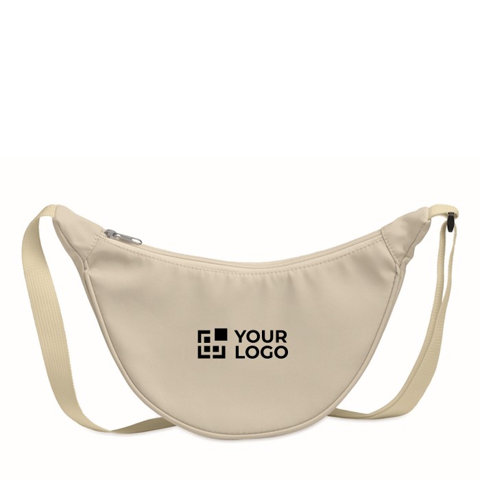 Bolsa bandolera cruzada de RPET con un bolsillo principal color marfil vista de impresión Bolsa bandolera cruzada de RPET con un bolsillo principal color marfil vista de impresión