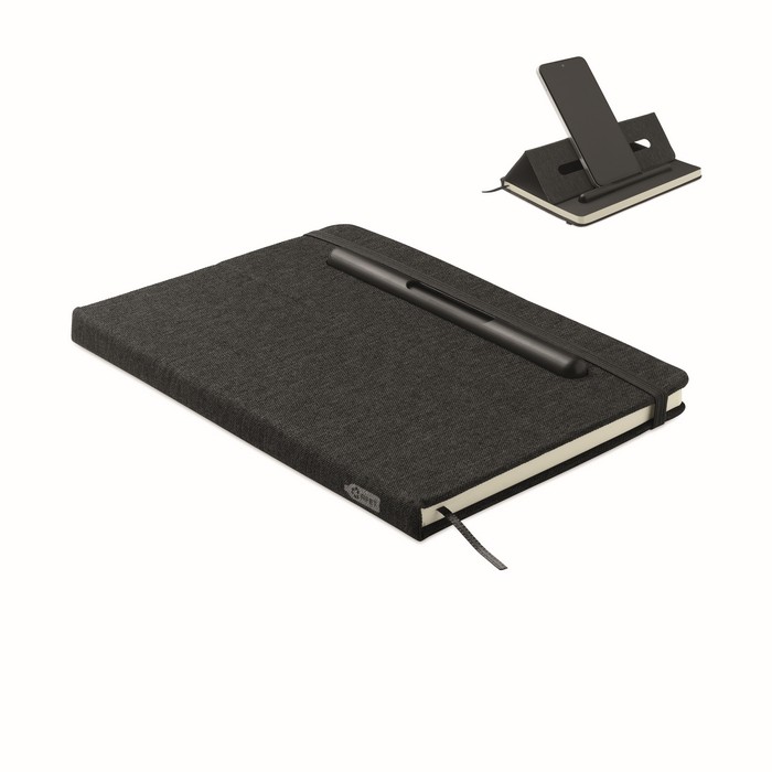 Libreta de tapa dura con función de soporte para móvil A5 papel a rayas color negro Libreta de tapa dura con función de soporte para móvil A5 papel a rayas color negro