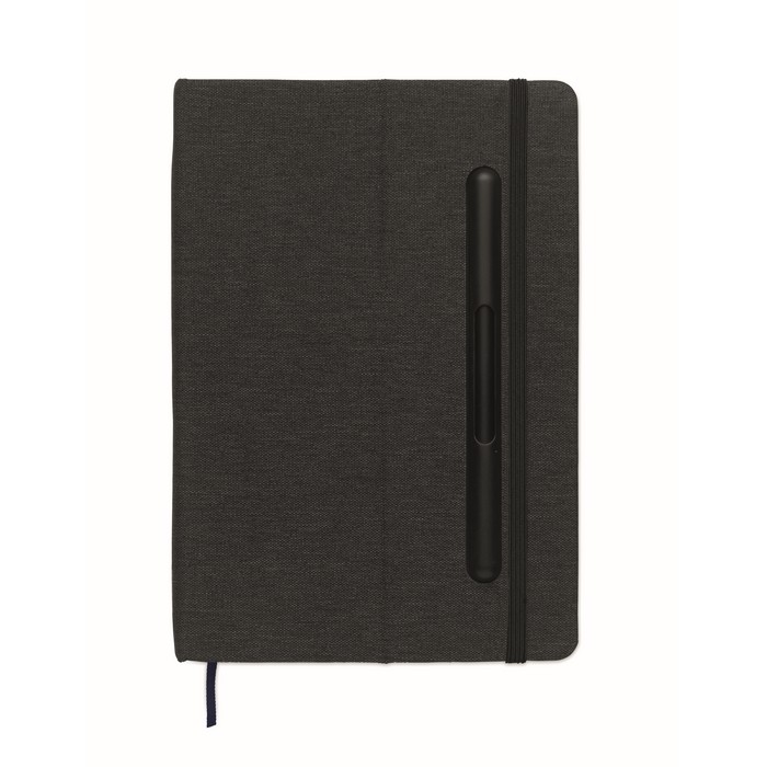 Libreta de tapa dura con función de soporte para móvil A5 papel a rayas color negro cuarta vista Libreta de tapa dura con función de soporte para móvil A5 papel a rayas color negro cuarta vista