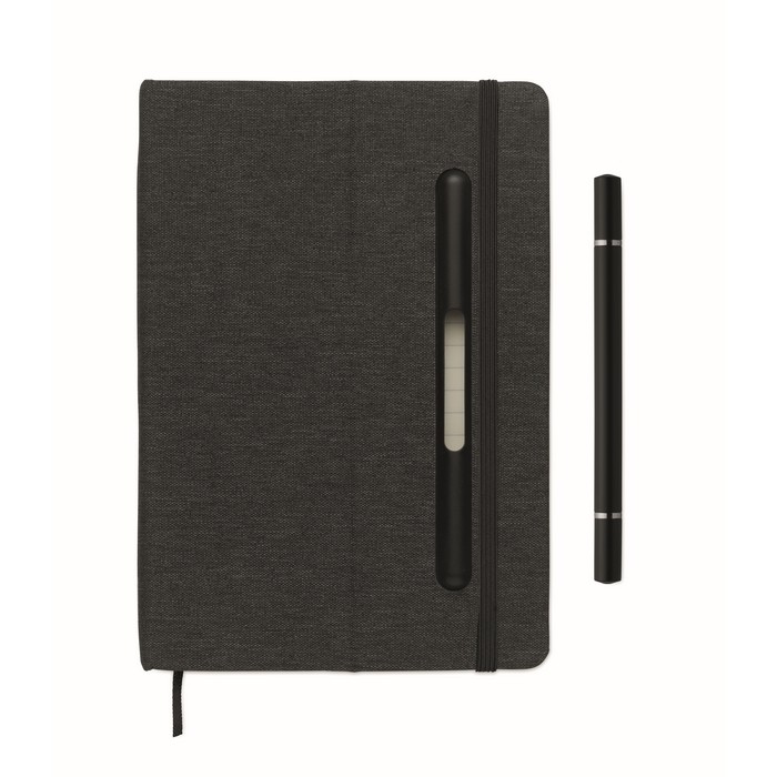 Libreta de tapa dura con función de soporte para móvil A5 papel a rayas color negro sexta vista Libreta de tapa dura con función de soporte para móvil A5 papel a rayas color negro sexta vista