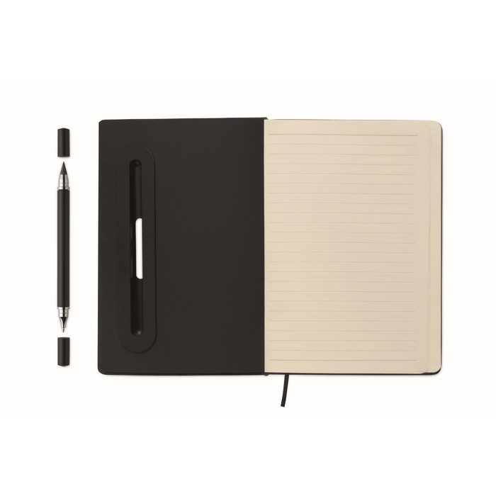Libreta de tapa dura con función de soporte para móvil A5 papel a rayas color negro octava vista Libreta de tapa dura con función de soporte para móvil A5 papel a rayas color negro octava vista