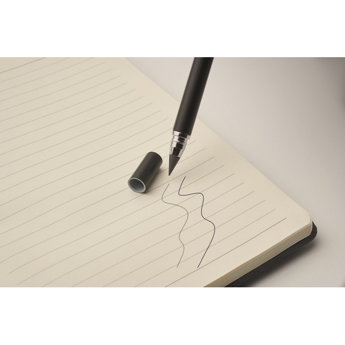 Libreta de tapa dura con función de soporte para móvil A5 papel a rayas color negro vista fotografía Libreta de tapa dura con función de soporte para móvil A5 papel a rayas color negro vista fotografía