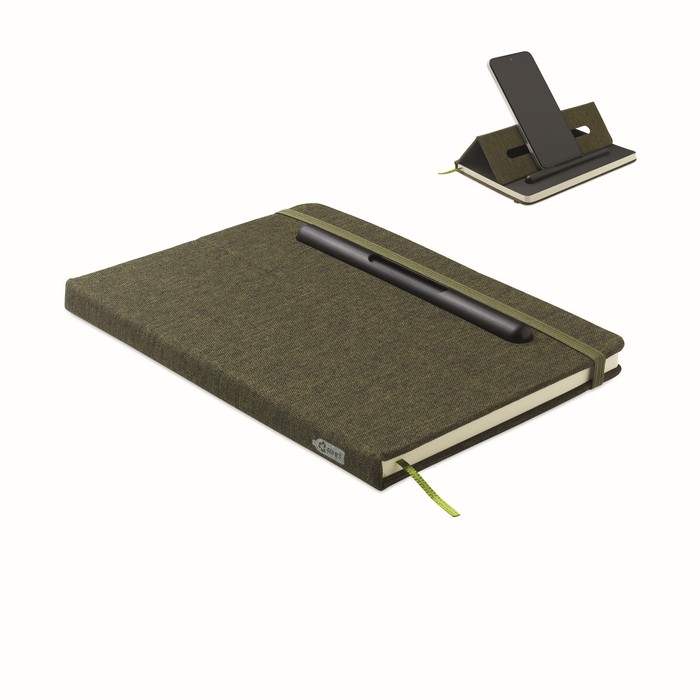 Libreta de tapa dura con función de soporte para móvil A5 papel a rayas color verde oscuro Libreta de tapa dura con función de soporte para móvil A5 papel a rayas color verde oscuro
