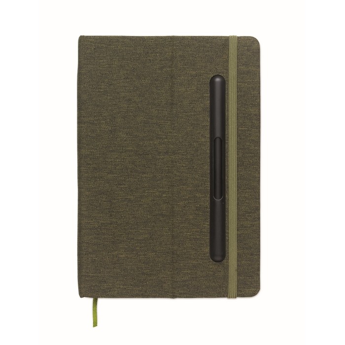 Libreta de tapa dura con función de soporte para móvil A5 papel a rayas color verde oscuro cuarta vista Libreta de tapa dura con función de soporte para móvil A5 papel a rayas color verde oscuro cuarta vista