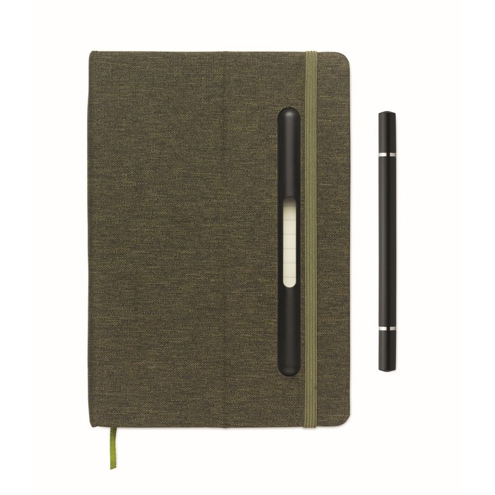 Libreta de tapa dura con función de soporte para móvil A5 papel a rayas color verde oscuro sexta vista Libreta de tapa dura con función de soporte para móvil A5 papel a rayas color verde oscuro sexta vista