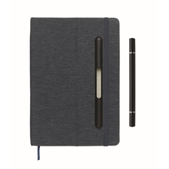 Libreta de tapa dura con función de soporte para móvil A5 papel a rayas color azul marino sexta vista Libreta de tapa dura con función de soporte para móvil A5 papel a rayas color azul marino sexta vista