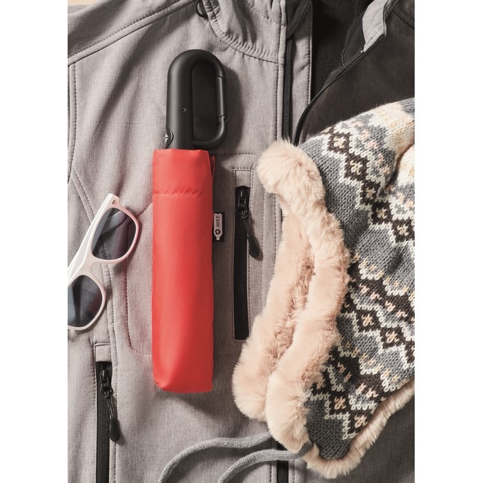 Paraguas antiviento plegable con apertura y cierre automático Ø99 color rojo vista bodegón Paraguas antiviento plegable con apertura y cierre automático Ø99 color rojo vista bodegón