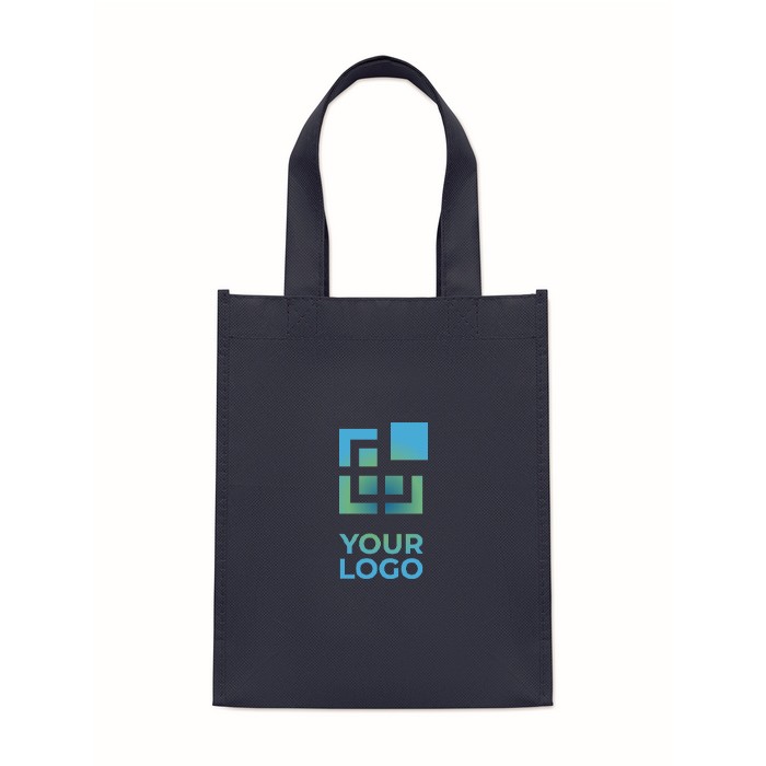 Bolsa pequeña de RPET de varios colores con fuelle inferior 80 g/m2 color azul vista de impresión Bolsa pequeña de RPET de varios colores con fuelle inferior 80 g/m2 color azul vista de impresión