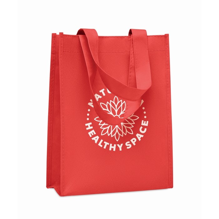 Bolsa pequeña de RPET de varios colores con fuelle inferior 80 g/m2 color rojo vista principal Bolsa pequeña de RPET de varios colores con fuelle inferior 80 g/m2 color rojo vista principal