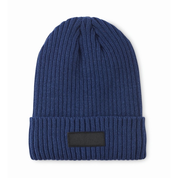 Gorro de punto unisex en varios colores con parche para personalizar color azul