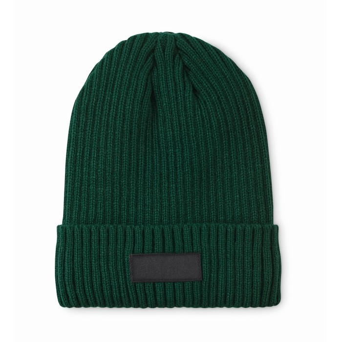 Gorro de punto unisex en varios colores con parche para personalizar color verde oscuro