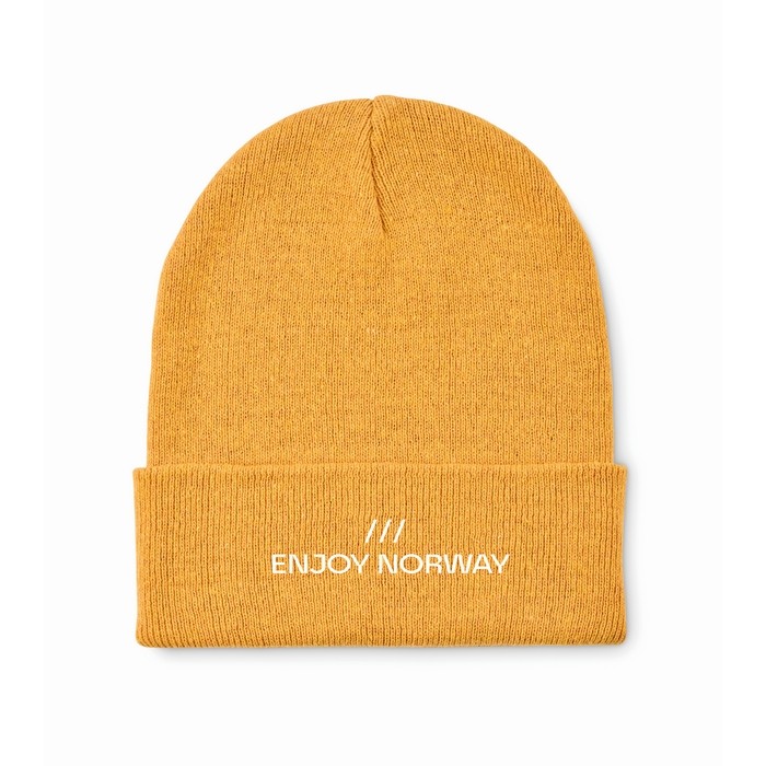 Clásico gorro de poliéster con dobladillo en talla única color amarillo vista principal Clásico gorro de poliéster con dobladillo en talla única color amarillo vista principal