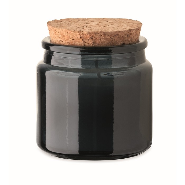 Vela de cera vegetal con aroma a vainilla y tapa de corcho color azul marino Vela de cera vegetal con aroma a vainilla y tapa de corcho color azul marino