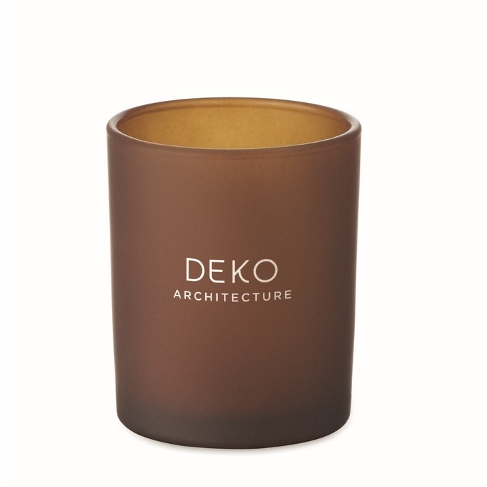 Vela con aroma a vainilla de cera vegetal y mecha de madera color marrón vista principal Vela con aroma a vainilla de cera vegetal y mecha de madera color marrón vista principal