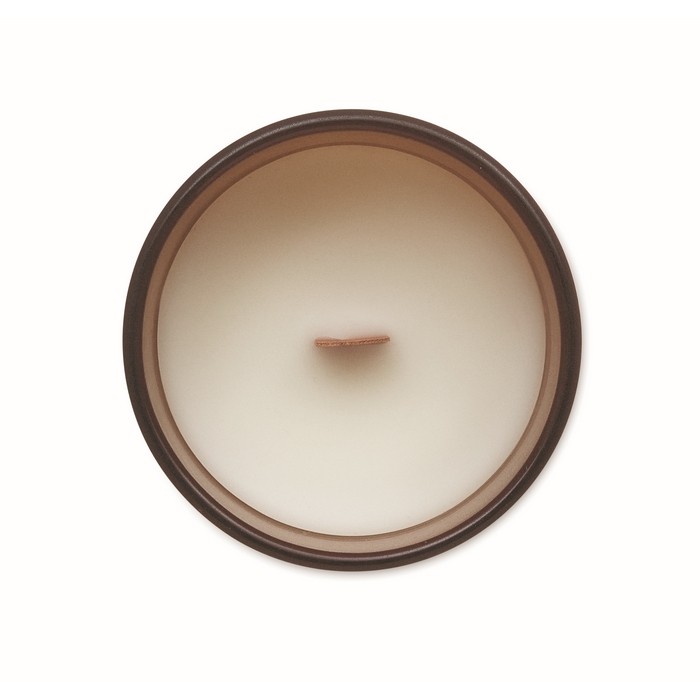 Vela con aroma a vainilla de cera vegetal y mecha de madera color marrón quinta vista Vela con aroma a vainilla de cera vegetal y mecha de madera color marrón quinta vista