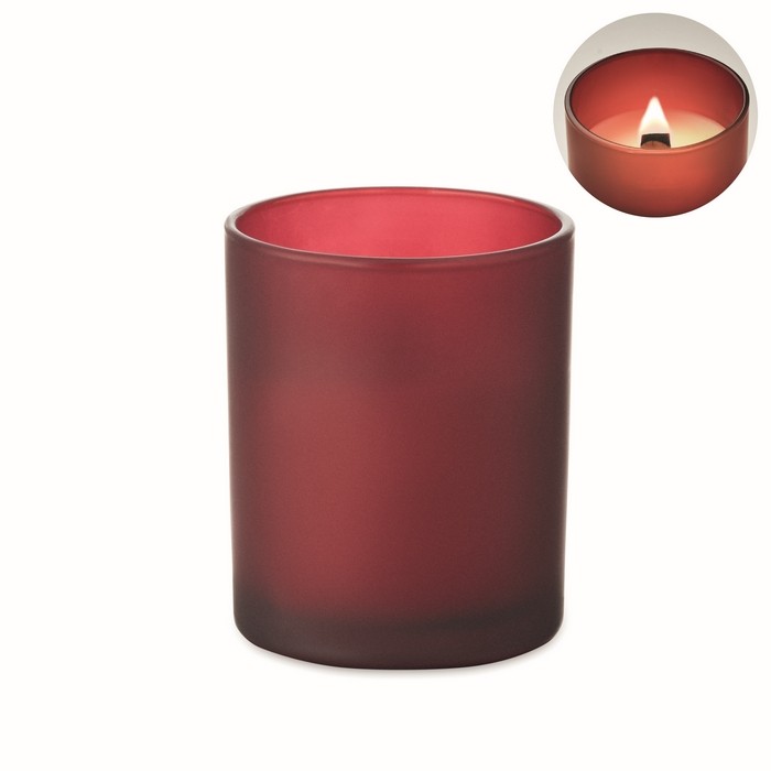 Vela con aroma a vainilla de cera vegetal y mecha de madera color burdeos Vela con aroma a vainilla de cera vegetal y mecha de madera color burdeos