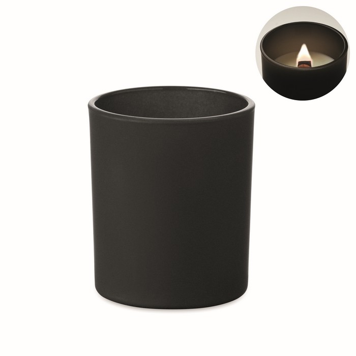 Vela con aroma a vainilla de cera vegetal y mecha de madera color negro Vela con aroma a vainilla de cera vegetal y mecha de madera color negro